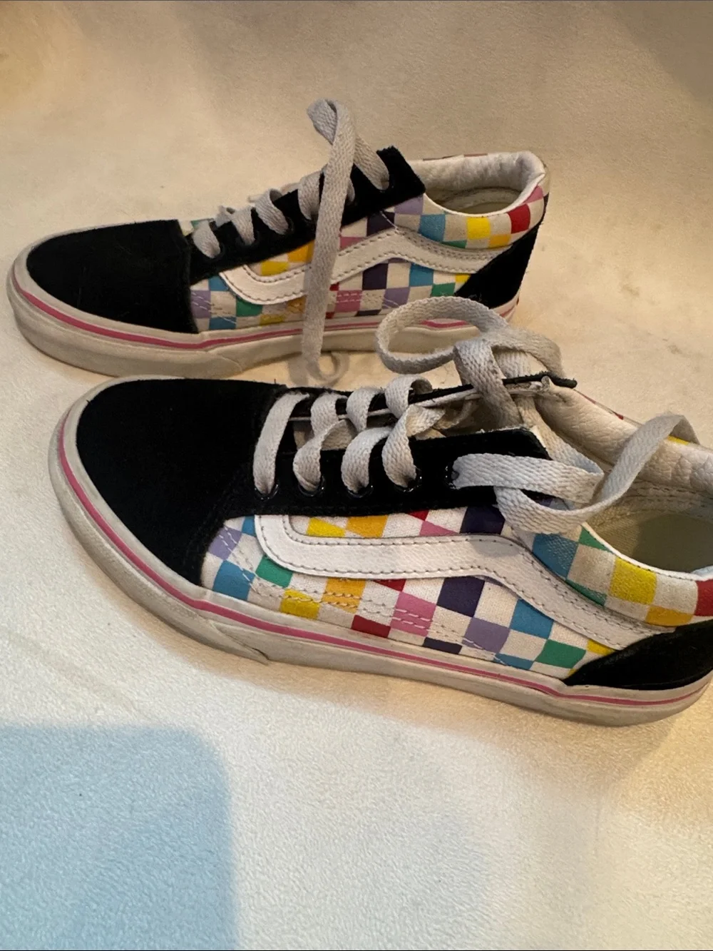 Vans Kids Checkerboard Low Top Sneakers - Black with Rainbow